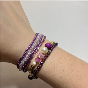 Elegant Purple and Gold Beaded Bracelet Set
